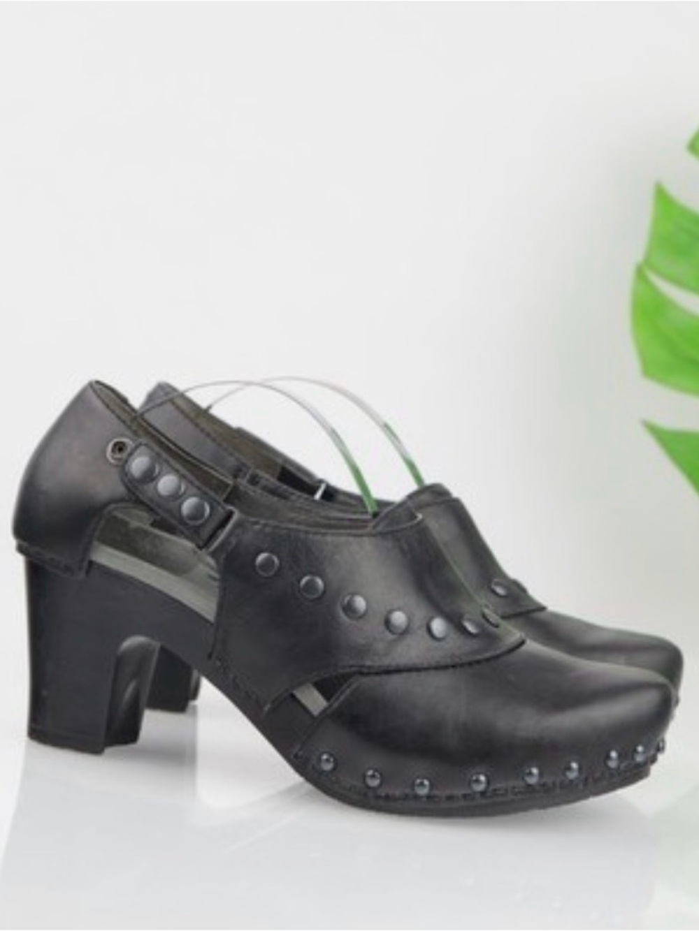 Dansko Ryder Black Studded Leather Clog Heels